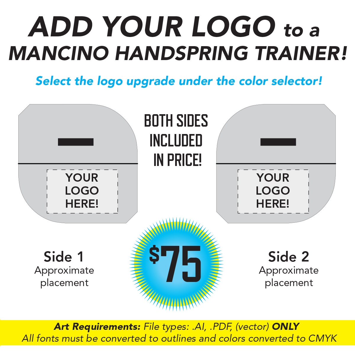 add your gym logo and brand to a mancino tumble trainer - mancino mats - handspring trainers