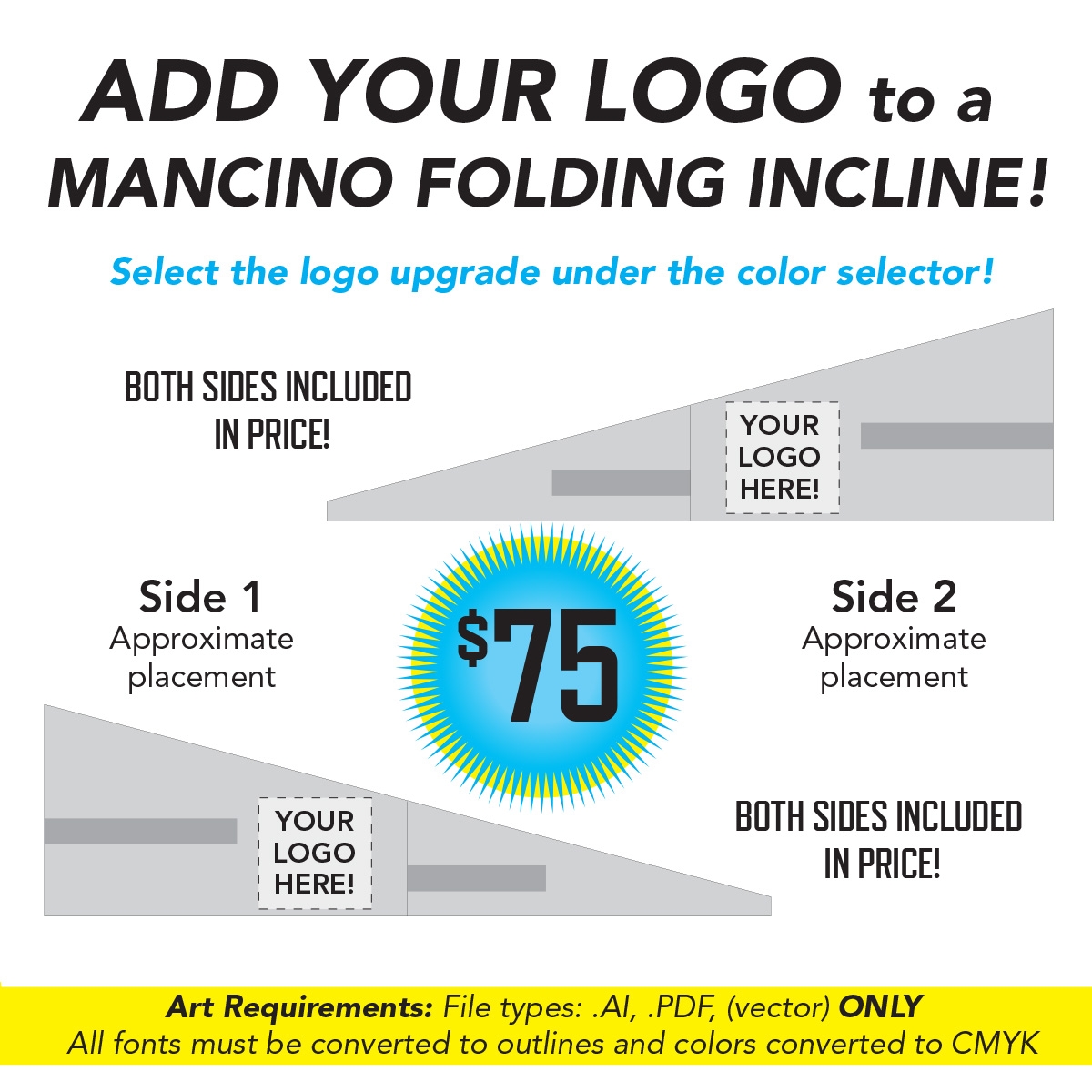 add your logo to a mancino folding incline/cheese/wedge mat - mancino mats