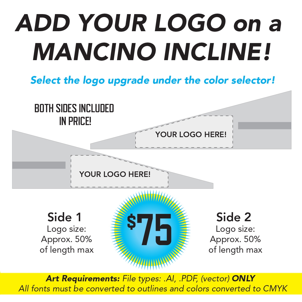 logo addition and branding from mancino on an incline mat - mancino incline cheese wedge mats