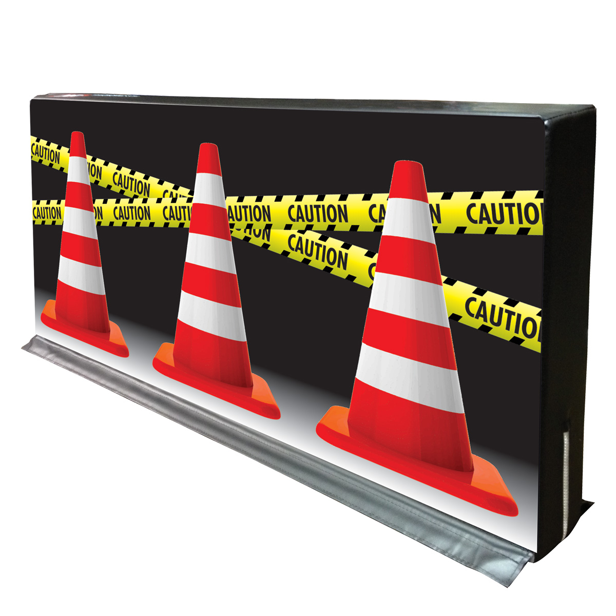 traffic cones and caution tape hedge divider wall by mancino