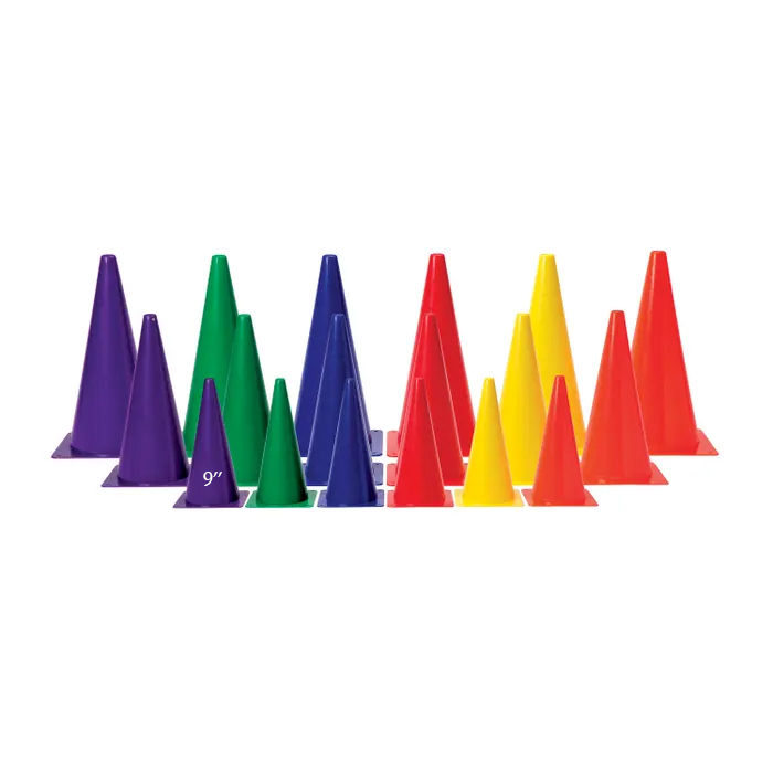 SS-Light Weight Plastic Cones, 9 Inches, Assorted Colors, Set of 6